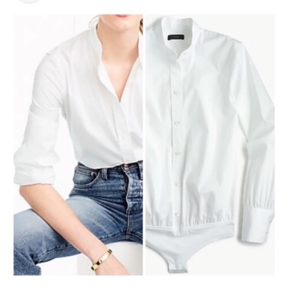 J. Crew White Round Collar Button-Front Bodysuit Shirt